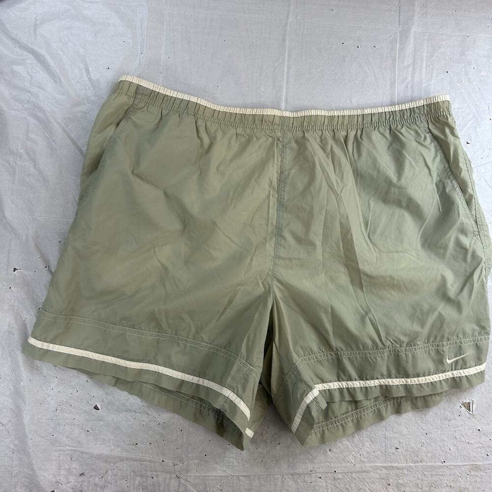 Vintage Nike Swim Trunks Mens XXL Geeen & White Embroidered Mesh Lined Logo